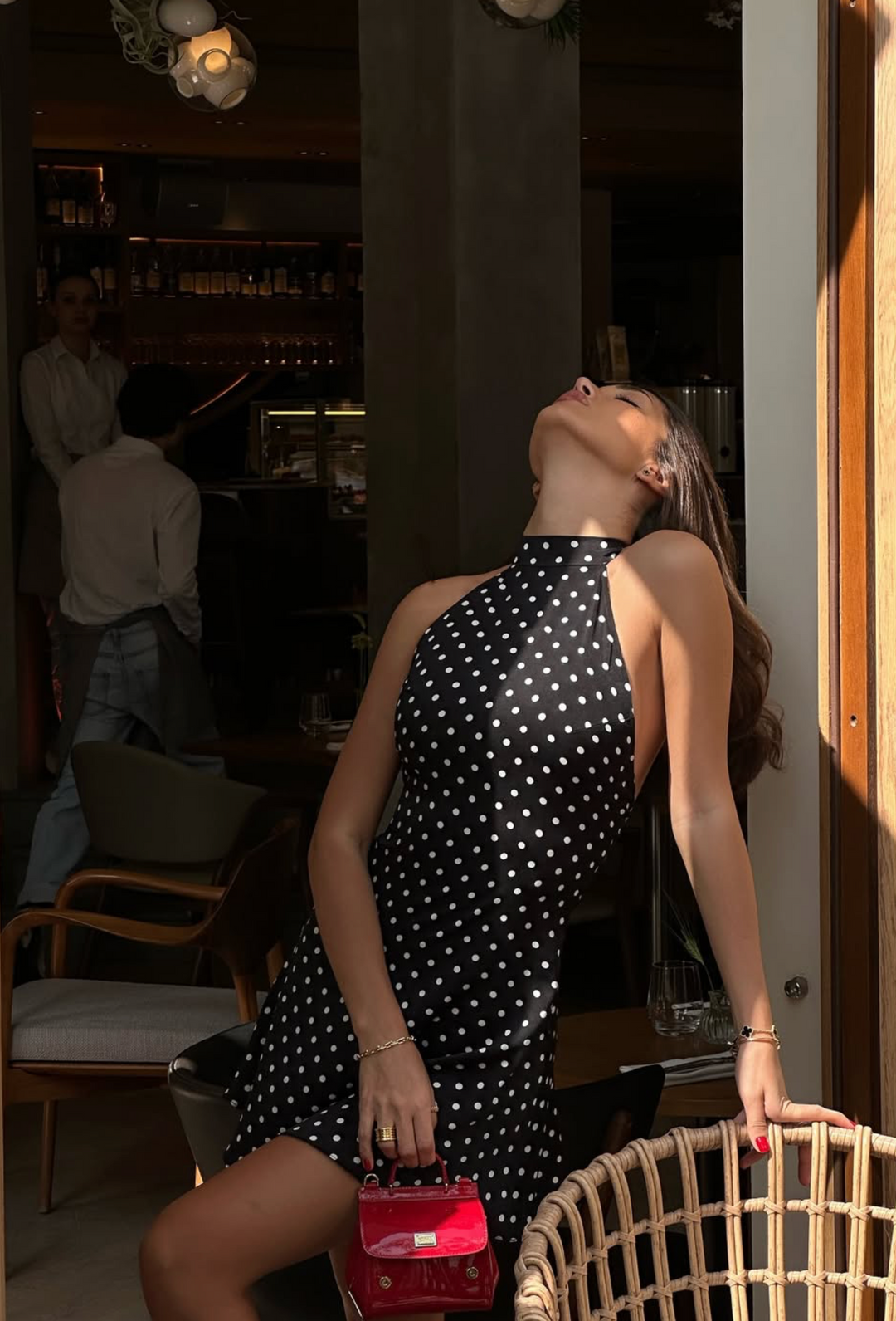 Wedding Guest Black Polka Dot Halter Mini Dress for Women