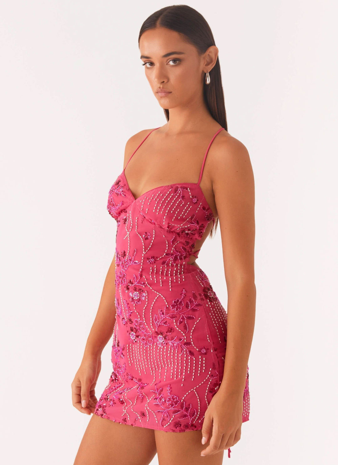 Wedding Guest Floral Spaghetti Strap Mini Dress for Women