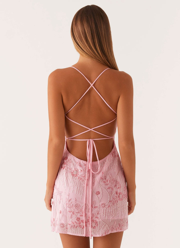 Wedding Guest Floral Spaghetti Strap Mini Dress for Women