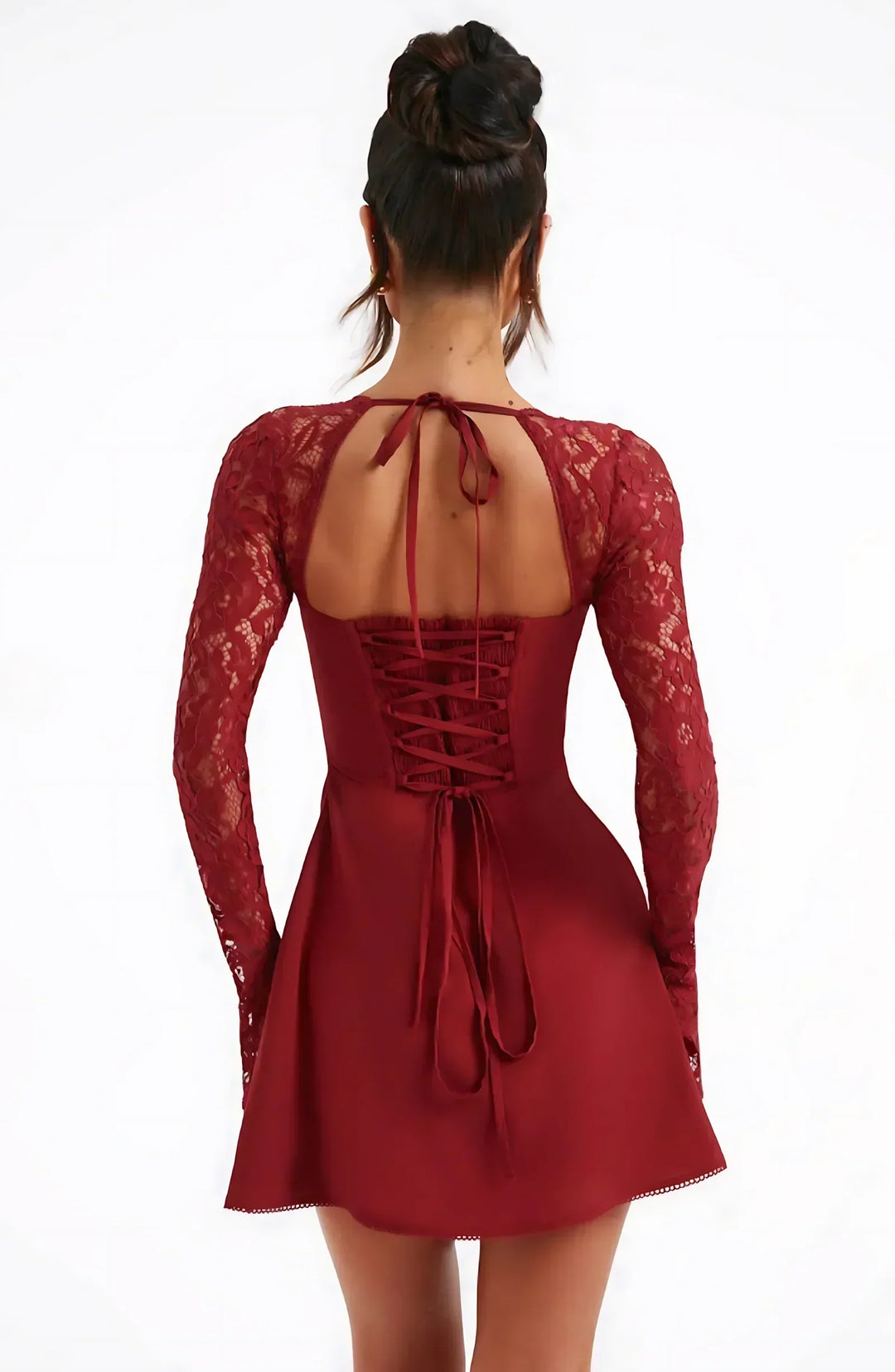 Wedding Guest Lace Long Sleeve Mini Dress for Women