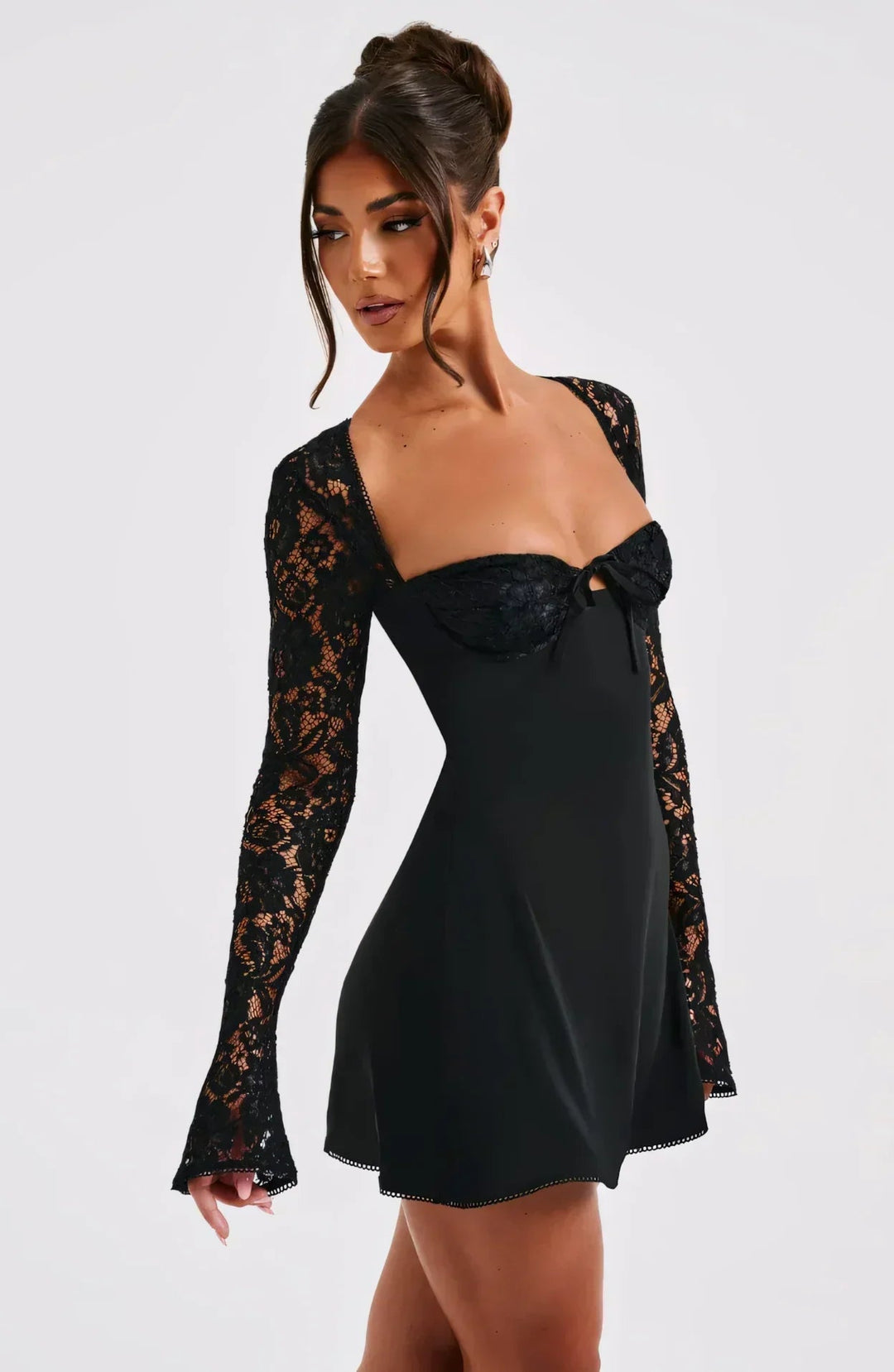 Wedding Guest Lace Long Sleeve Mini Dress for Women