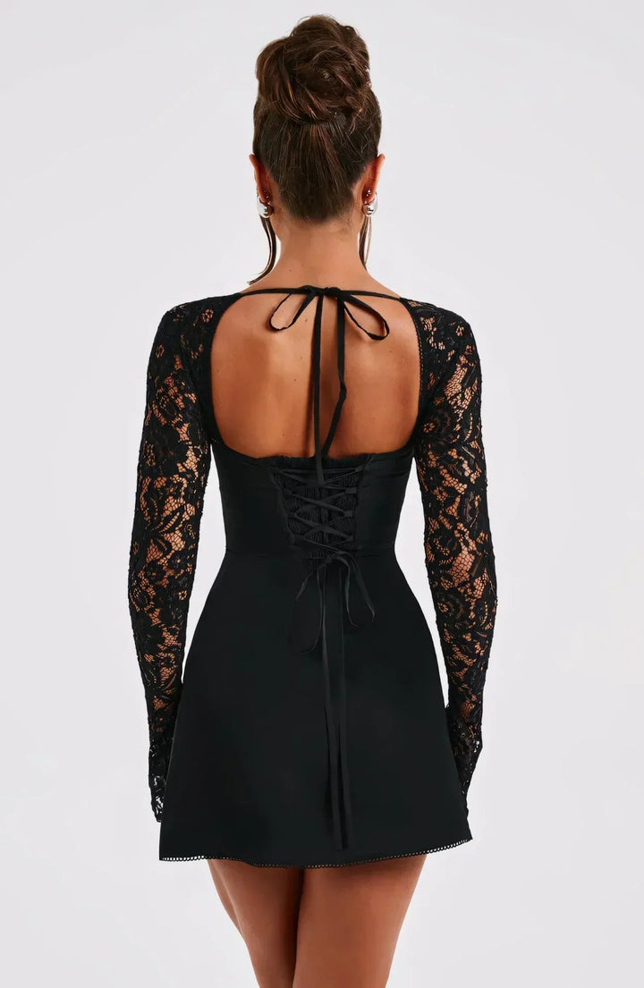 Wedding Guest Lace Long Sleeve Mini Dress for Women