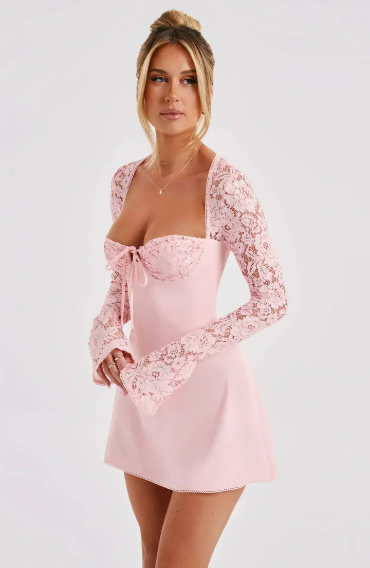 Wedding Guest Lace Long Sleeve Mini Dress for Women