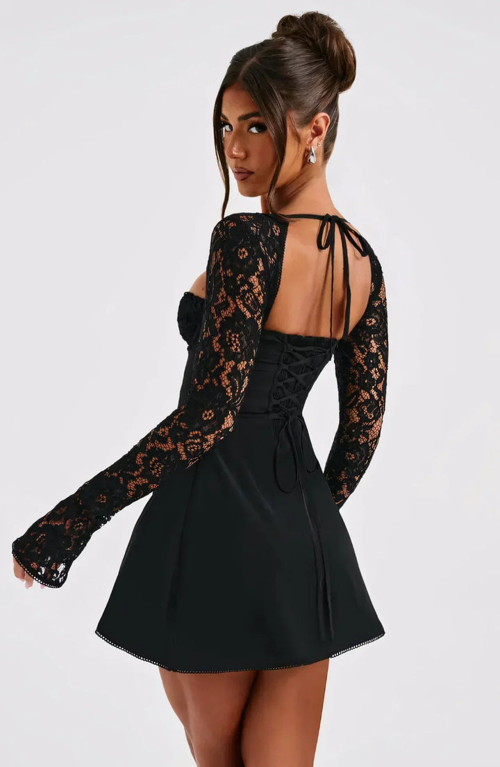Wedding Guest Lace Long Sleeve Mini Dress for Women