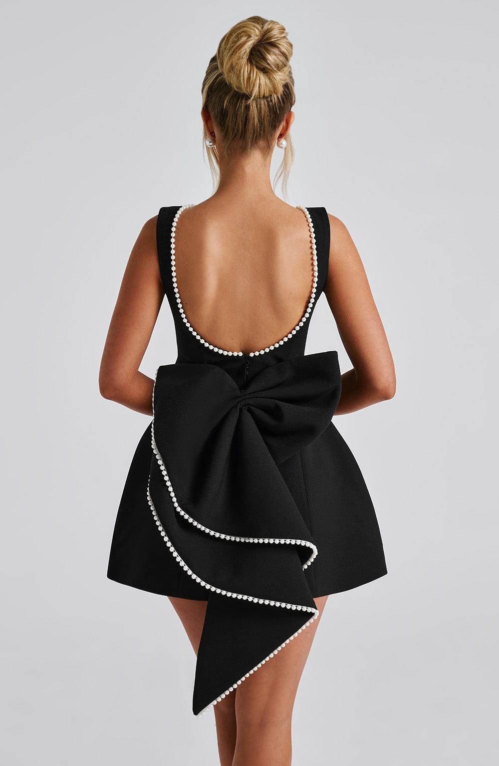 Wedding Guest Pearl Neck A-Line Mini Dress for Women