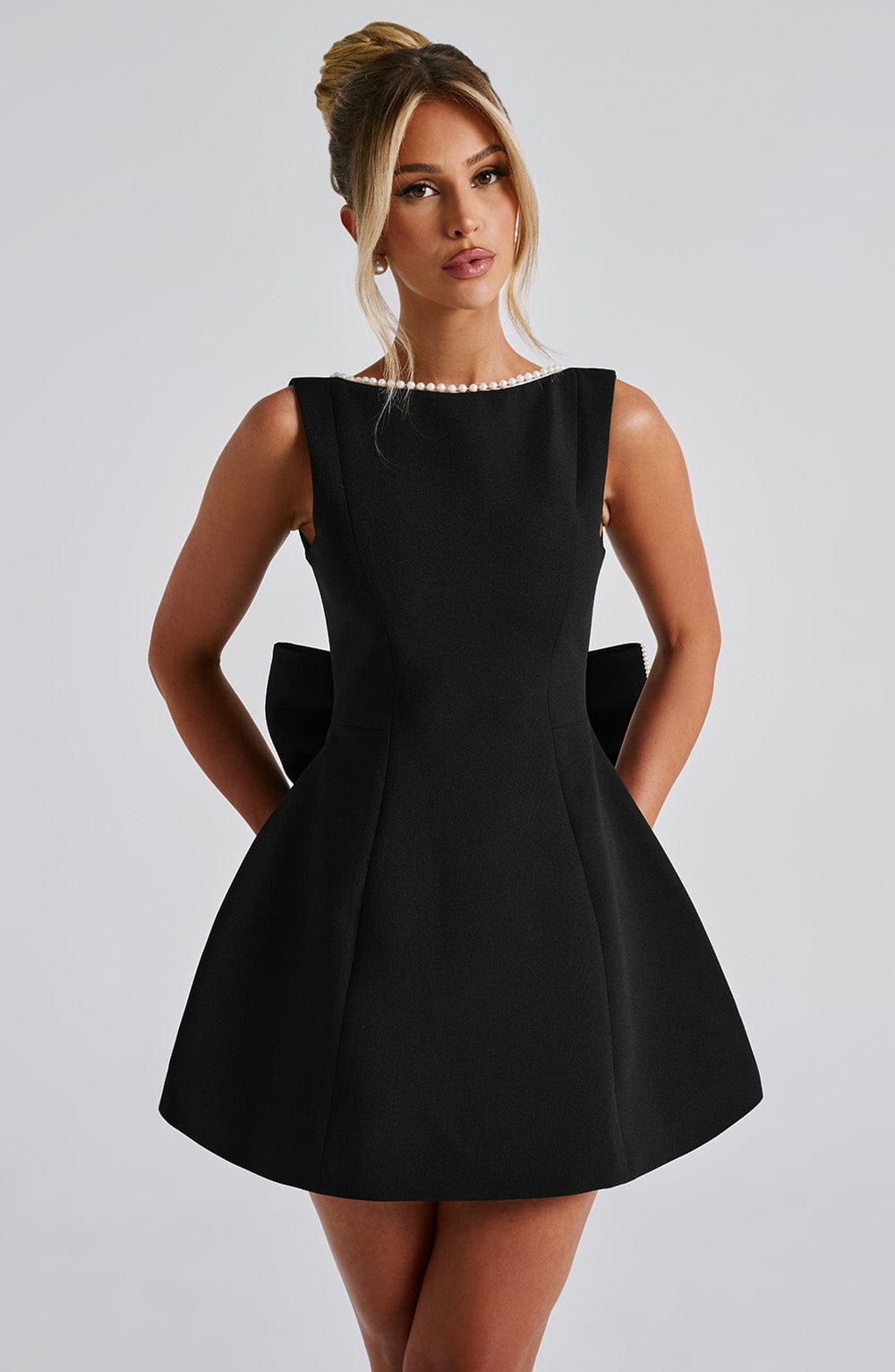 Wedding Guest Pearl Neck A-Line Mini Dress for Women