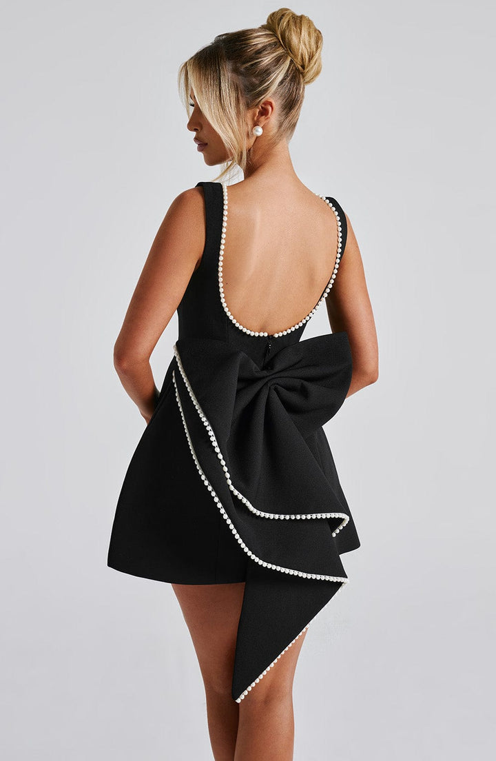 Wedding Guest Pearl Neck A-Line Mini Dress for Women