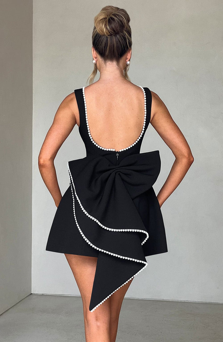 Wedding Guest Pearl Neck A-Line Mini Dress for Women