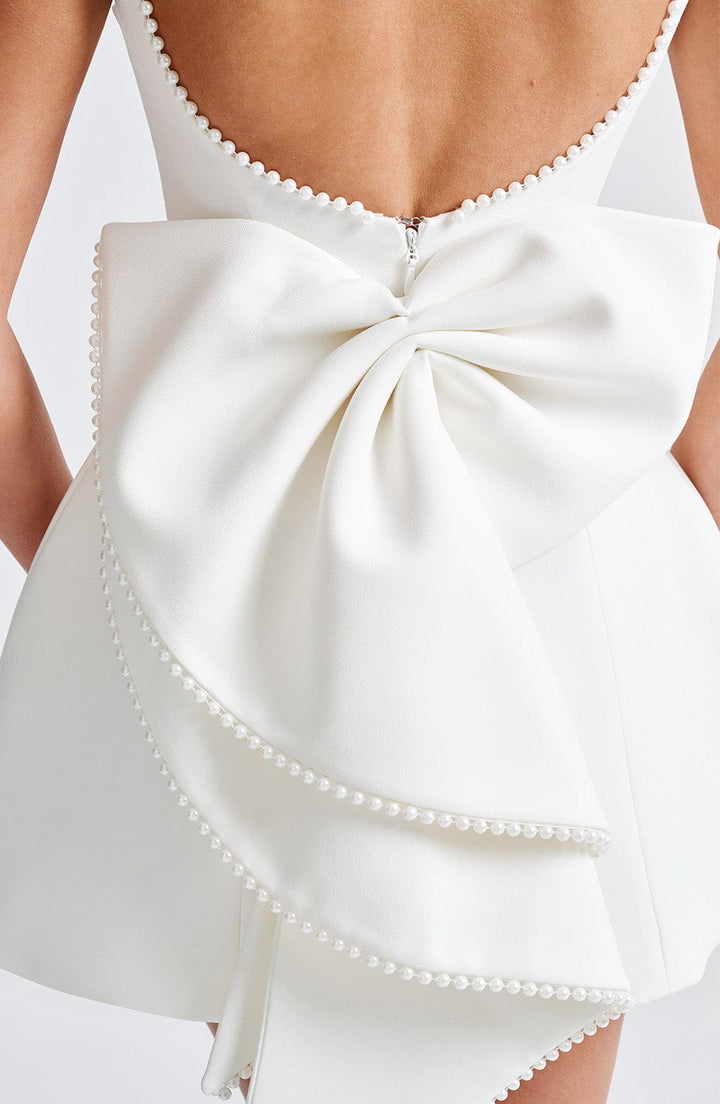 Wedding Guest Pearl Neck A-Line Mini Dress for Women