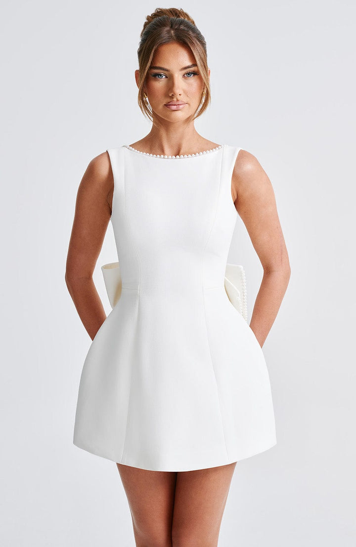 Wedding Guest Pearl Neck A-Line Mini Dress for Women