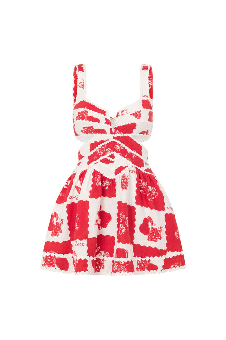 Wedding Guest Red Floral Cut Out Mini Dress for Women