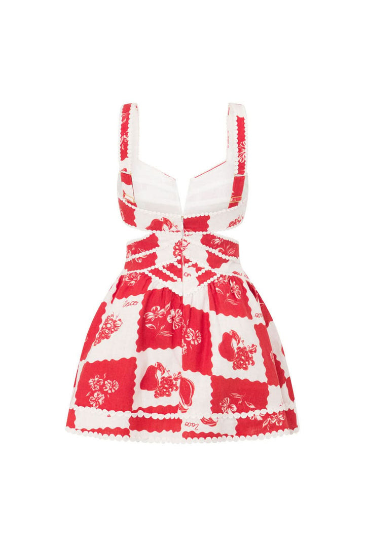 Wedding Guest Red Floral Cut Out Mini Dress for Women