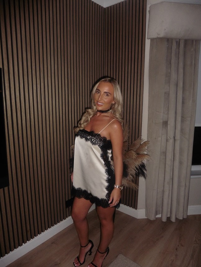 Wedding Guest Satin & Lace White Mini Dress for Women