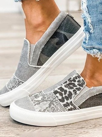 Women leopard mixed print canvas sneakers showing color blocking and print details