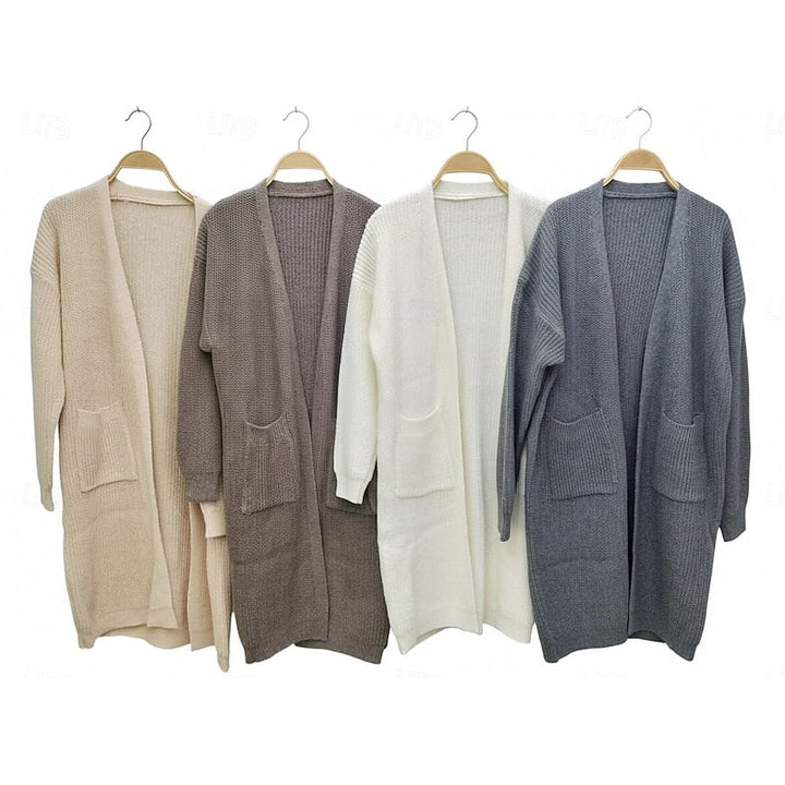 Women's Black Long Open Front Ribbed Knit Duster Cardigan