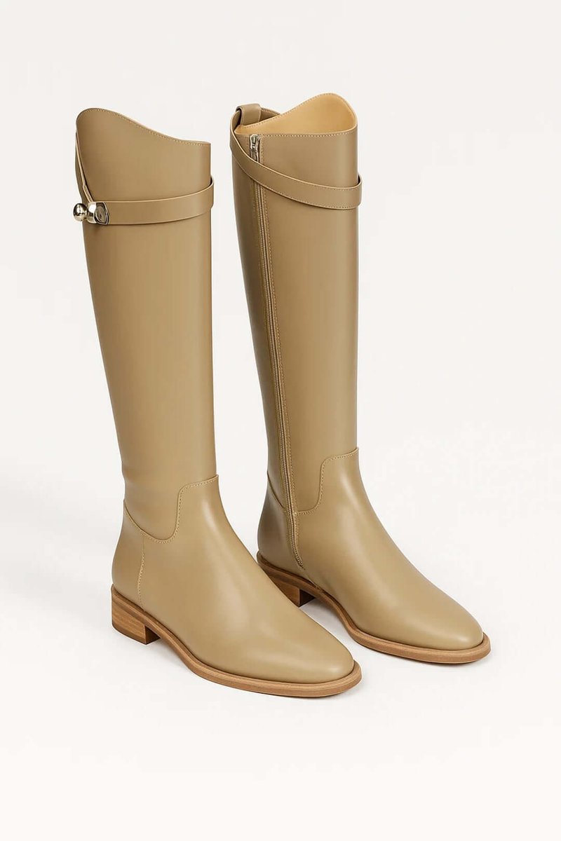 Women's Buckle Strap Knee High Leather Riding Boots