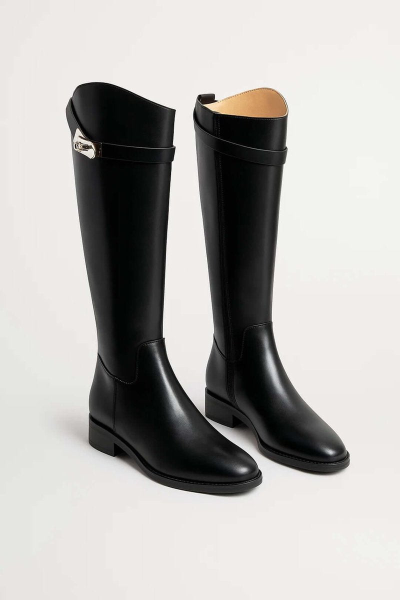 Women's Buckle Strap Knee High Leather Riding Boots