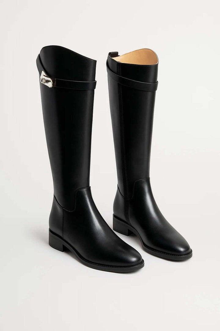 Women's Buckle Strap Knee High Leather Riding Boots