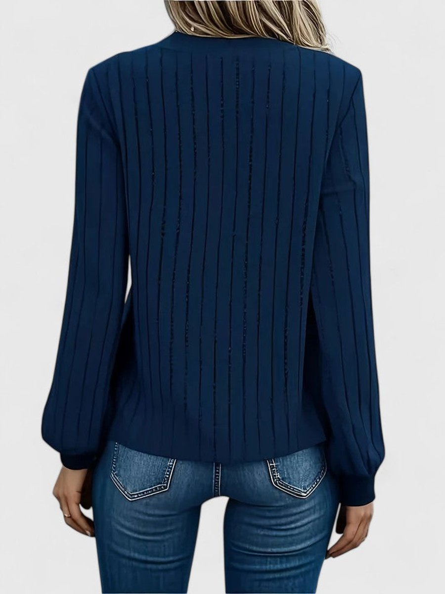 Women's Cable Knit V-Neck Balloon Sleeve Pullover Sweater