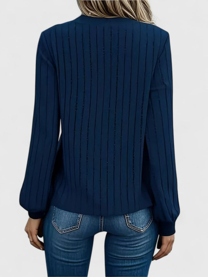 Women's Cable Knit V-Neck Balloon Sleeve Pullover Sweater
