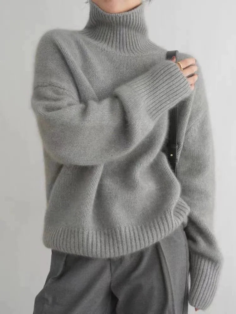 Women's Cashmere Blend Turtleneck High Neck Knit Sweater