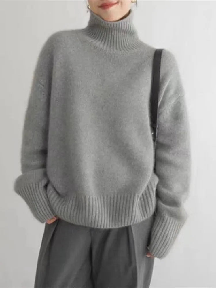 Women's Cashmere Blend Turtleneck High Neck Knit Sweater