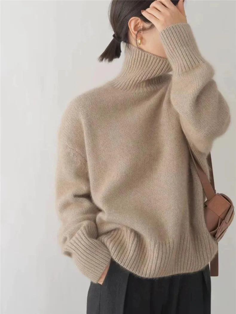 Women's Cashmere Blend Turtleneck High Neck Knit Sweater