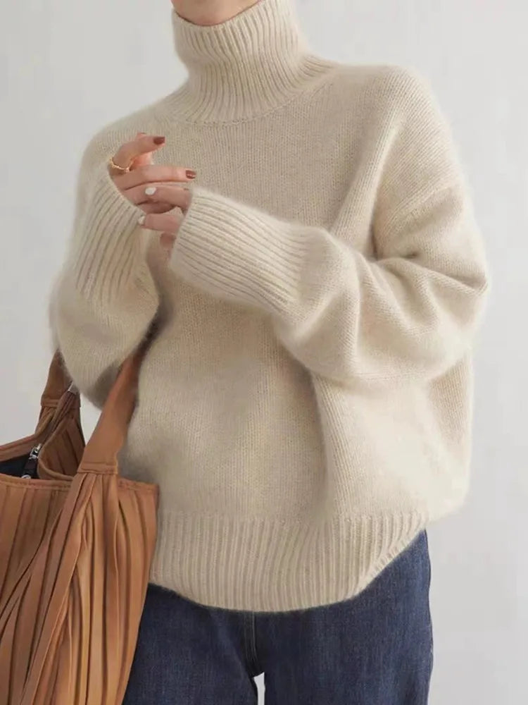 Women's Cashmere Blend Turtleneck High Neck Knit Sweater