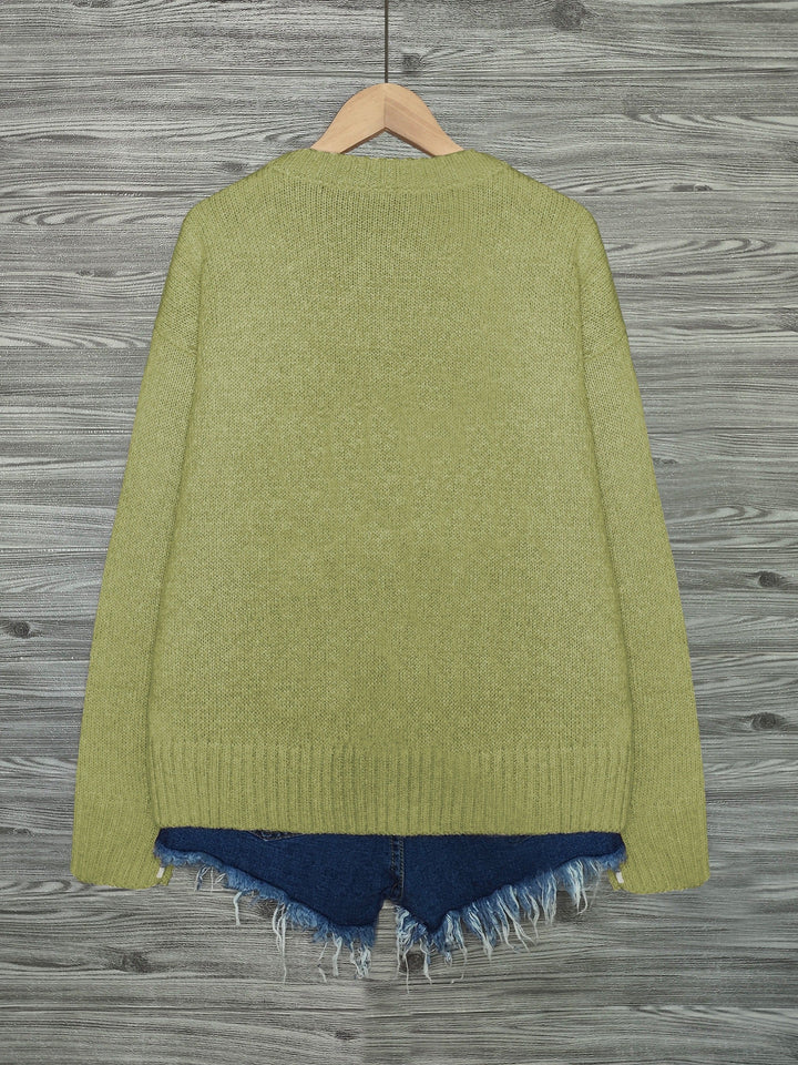 Women's Cat Print Crewneck Oversized Knit Sweater