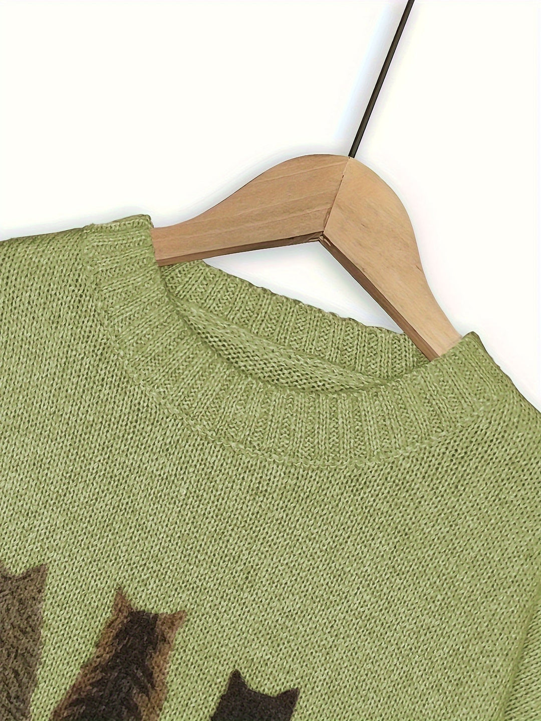 Women's Cat Print Crewneck Oversized Knit Sweater