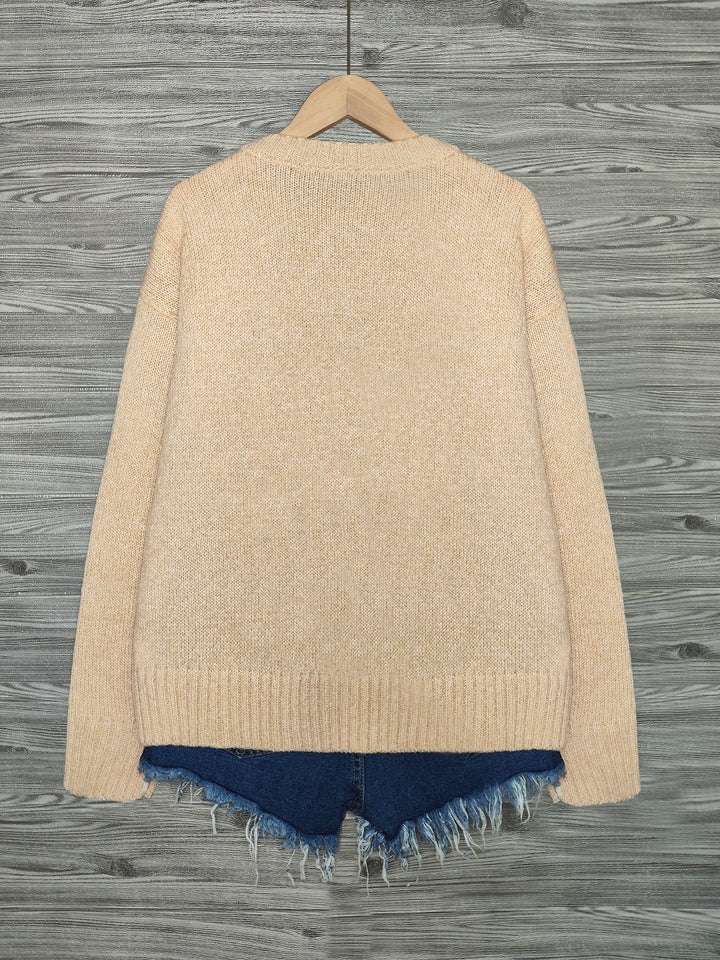 Women's Cat Print Crewneck Oversized Knit Sweater