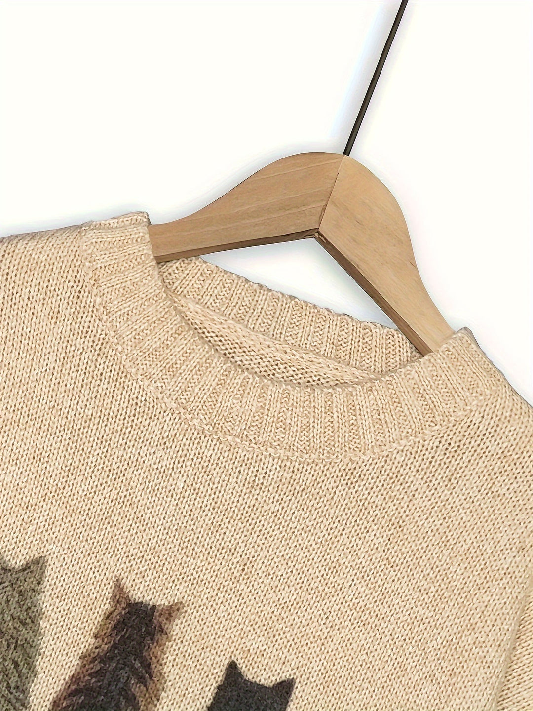 Women's Cat Print Crewneck Oversized Knit Sweater