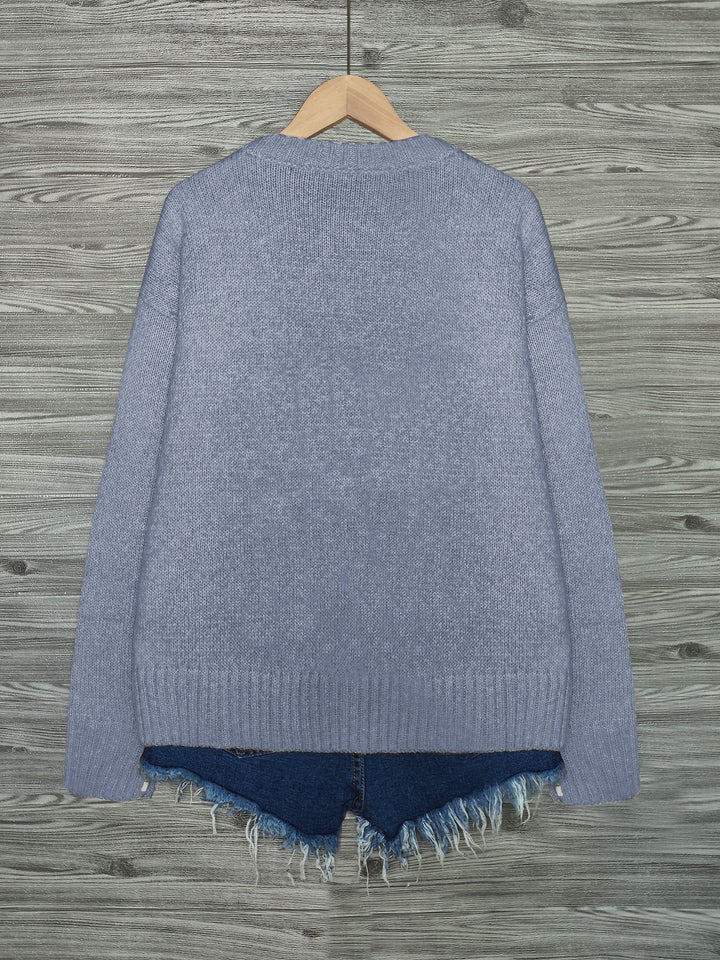 Women's Cat Print Crewneck Oversized Knit Sweater