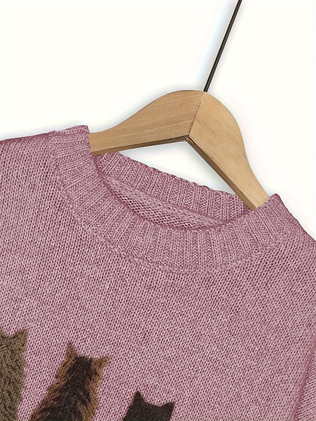 Women's Cat Print Crewneck Oversized Knit Sweater