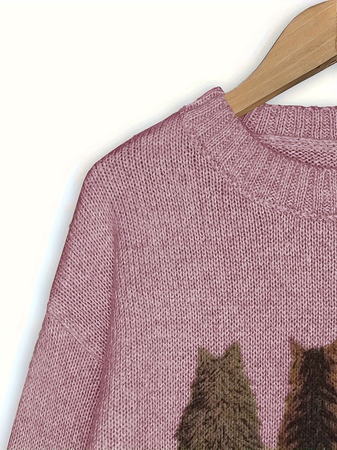 Women's Cat Print Crewneck Oversized Knit Sweater