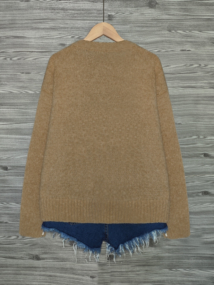 Women's Cat Print Crewneck Oversized Knit Sweater
