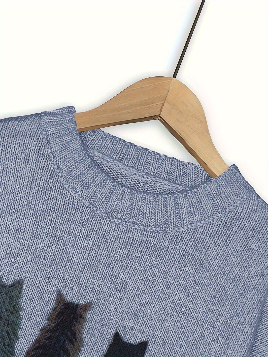 Women's Cat Print Crewneck Oversized Knit Sweater