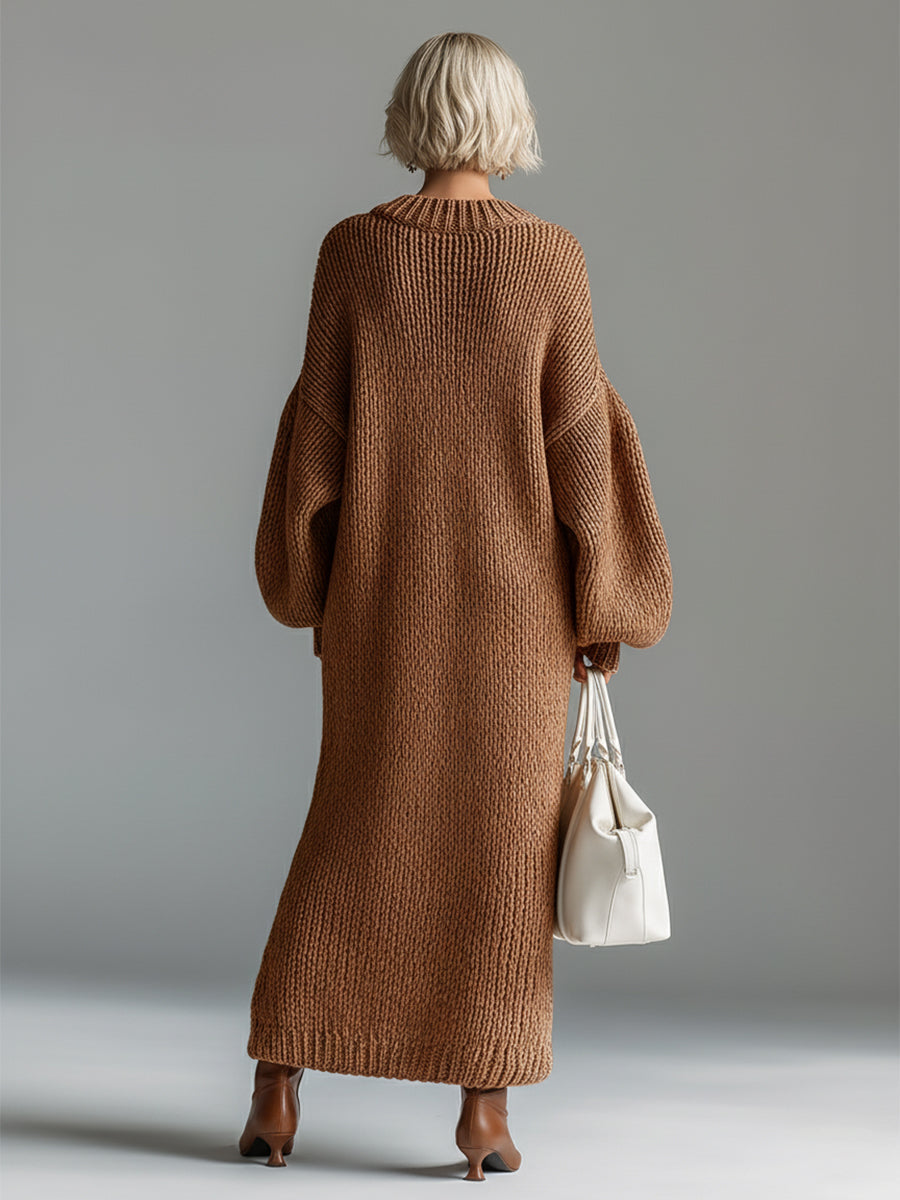 Women's Chunky Knit Balloon Sleeve Oversized Maxi Sweater Dress