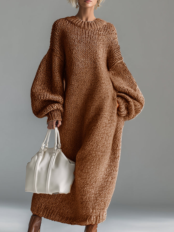 Women's Chunky Knit Balloon Sleeve Oversized Maxi Sweater Dress