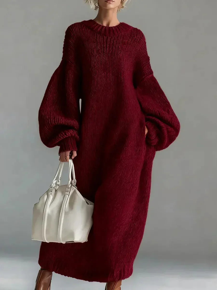 Women's Chunky Knit Balloon Sleeve Oversized Maxi Sweater Dress