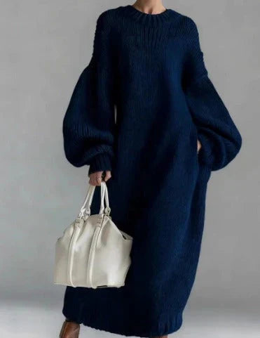 Women's Chunky Knit Balloon Sleeve Oversized Maxi Sweater Dress