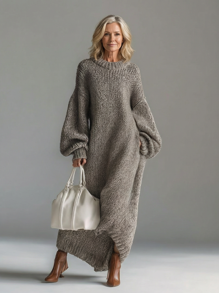 Women's Chunky Knit Balloon Sleeve Oversized Maxi Sweater Dress