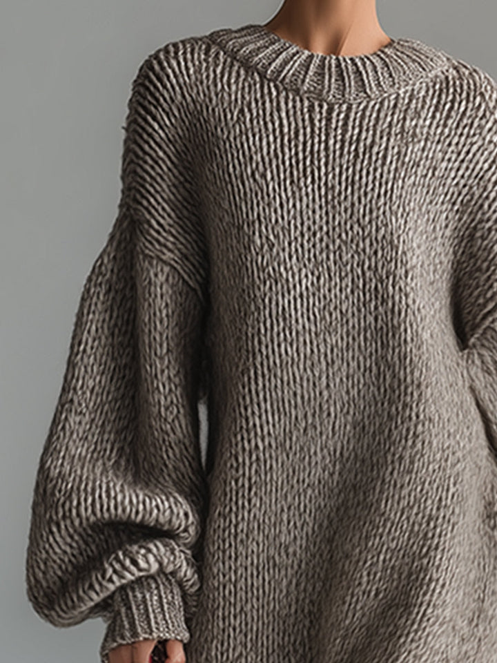 Women's Chunky Knit Balloon Sleeve Oversized Maxi Sweater Dress