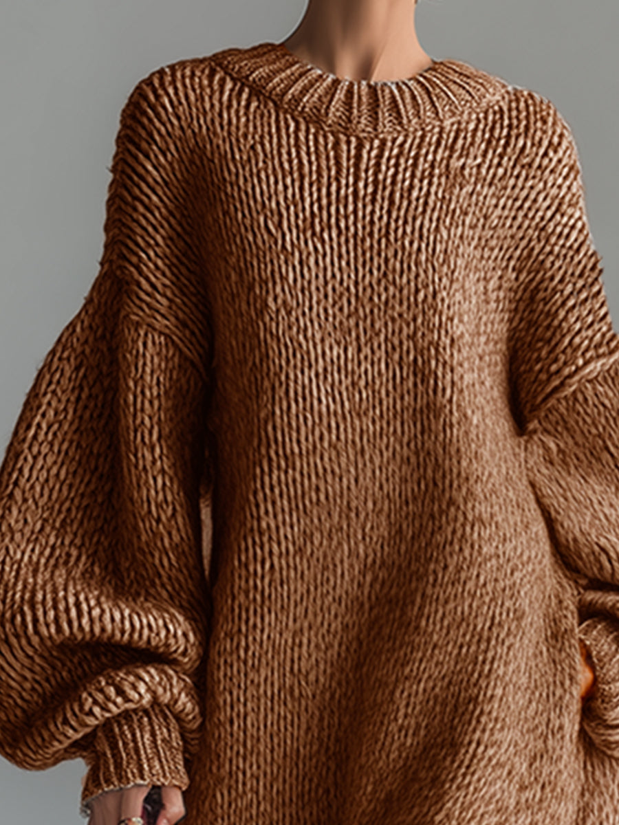 Women's Chunky Knit Balloon Sleeve Oversized Maxi Sweater Dress