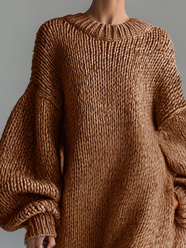Women's Chunky Knit Balloon Sleeve Oversized Maxi Sweater Dress