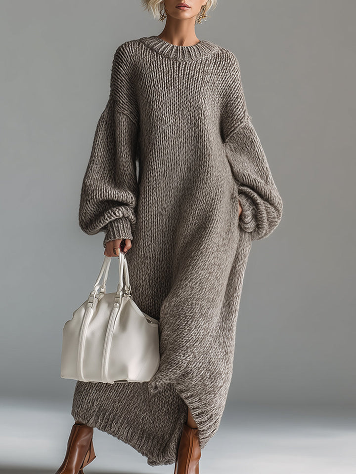 Women's Chunky Knit Balloon Sleeve Oversized Maxi Sweater Dress