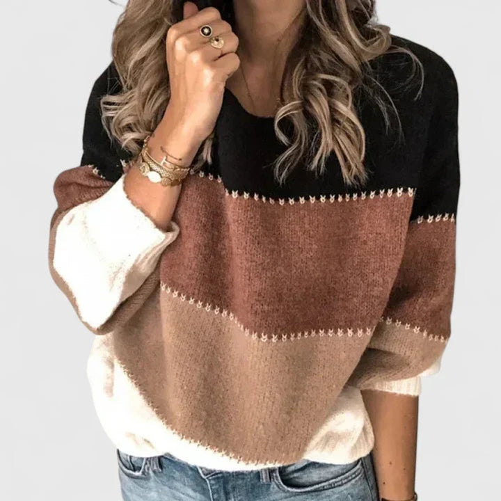 Women's Color Block Striped Crewneck Pullover Sweater