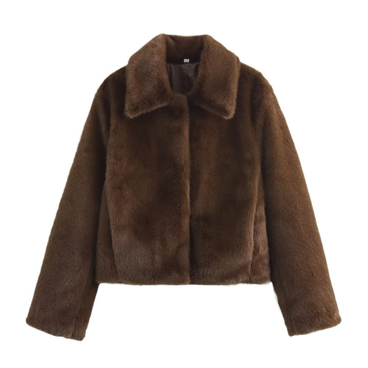 Women's Dark Brown Faux Fur Short Collared Jacket