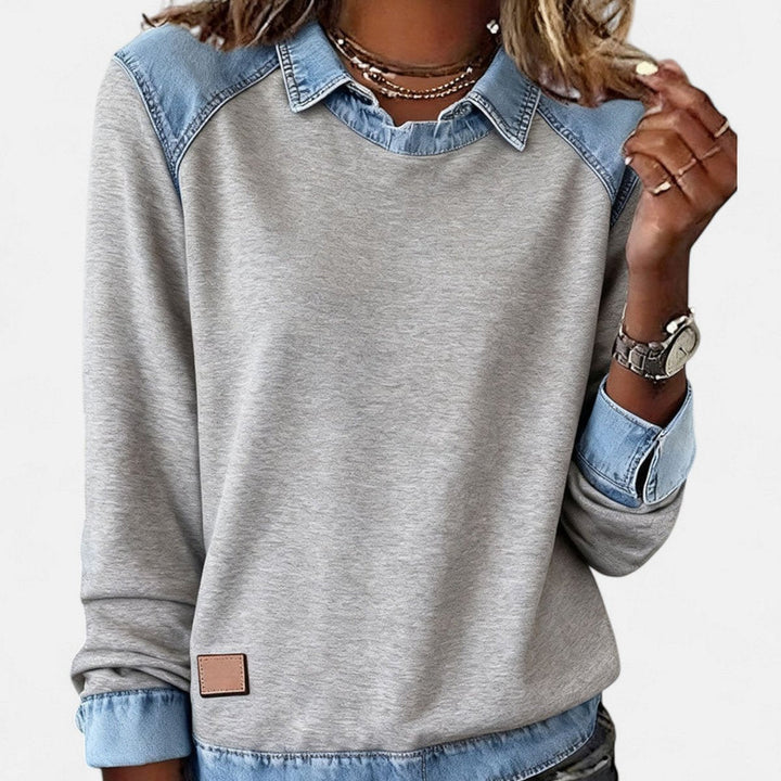 Women's Denim Collar Raglan Long Sleeve Knit Sweater