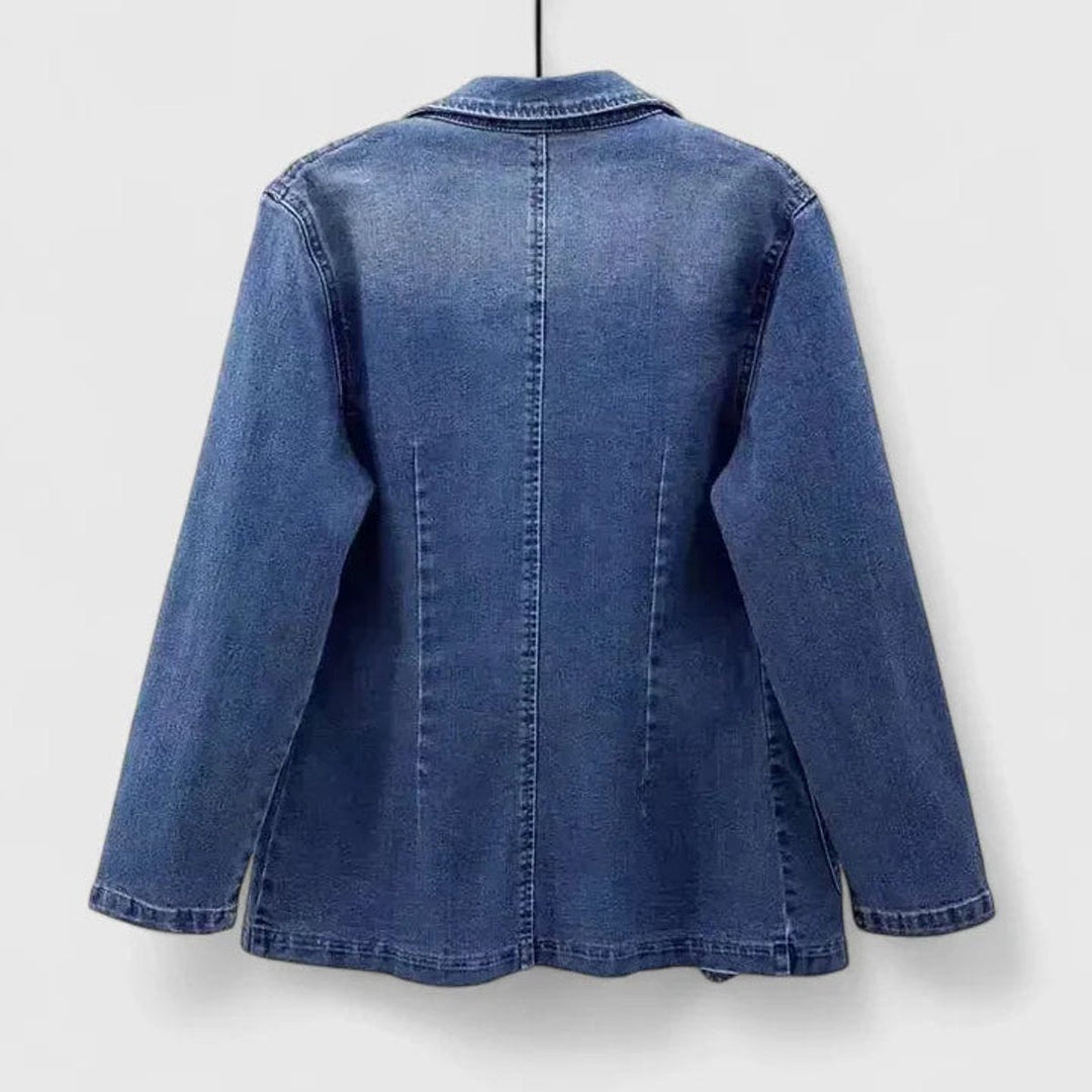Women's Denim Single Button Patch Pocket Blazer Jacket